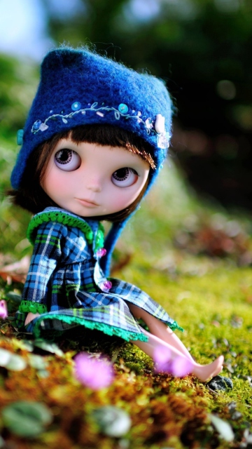 Cute Doll In Blue Hat wallpaper 360x640