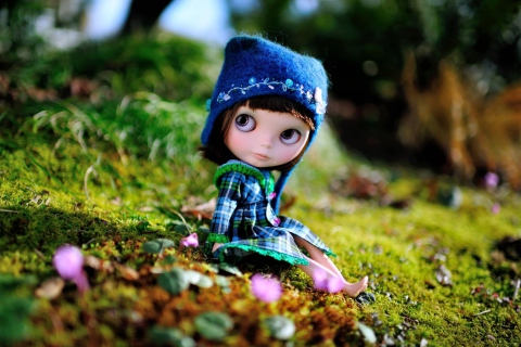 Cute Doll In Blue Hat wallpaper 480x320