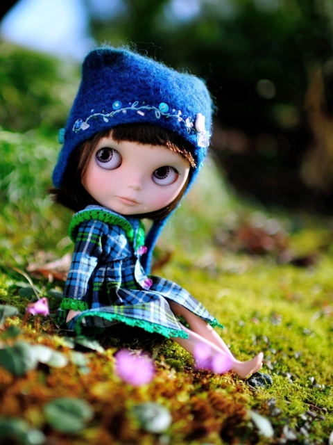 Cute Doll In Blue Hat wallpaper 480x640