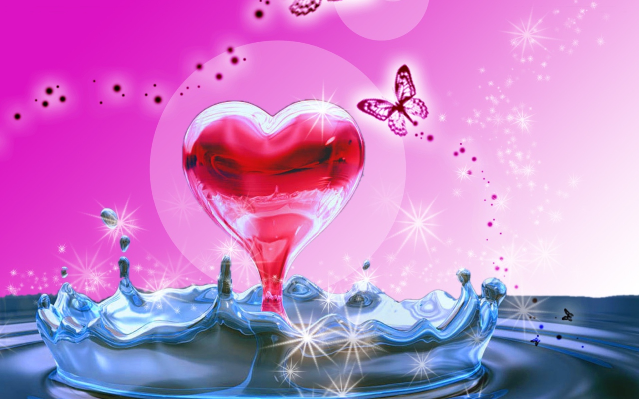 Обои 3D Heart In Water 1280x800