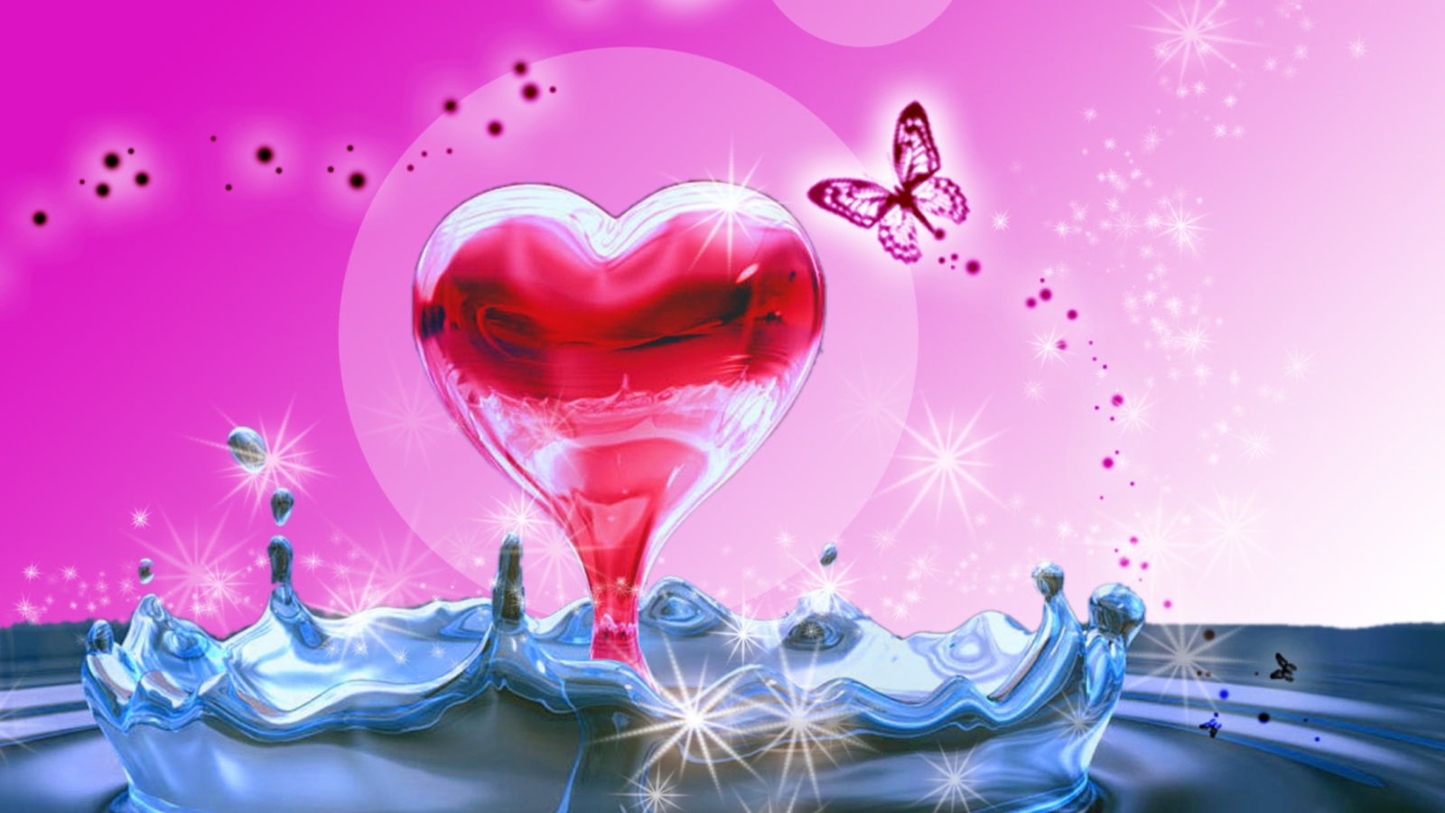 Das 3D Heart In Water Wallpaper 1600x900