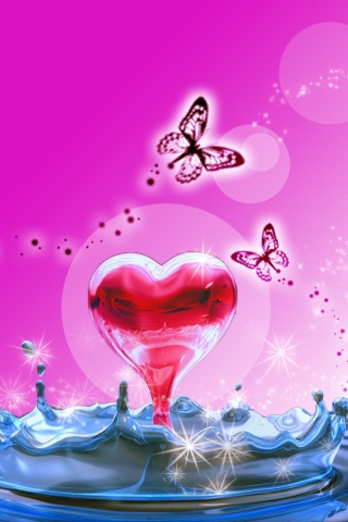 Fondo de pantalla 3D Heart In Water 320x480