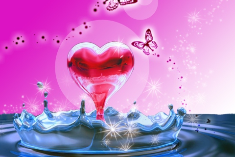 3D Heart In Water wallpaper 480x320