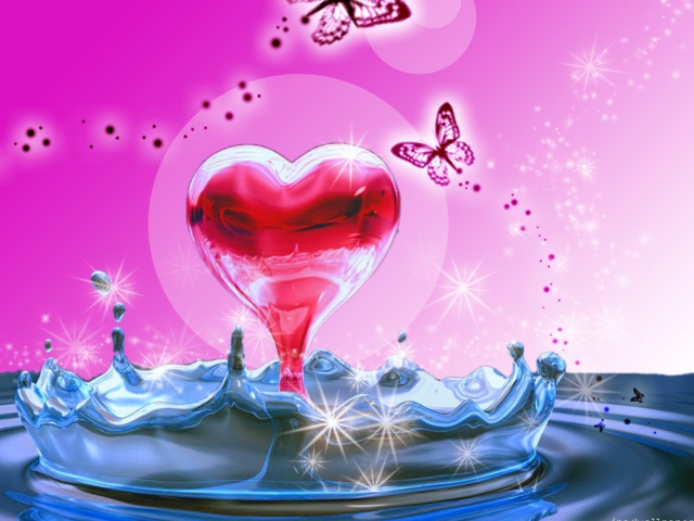 3D Heart In Water wallpaper 640x480