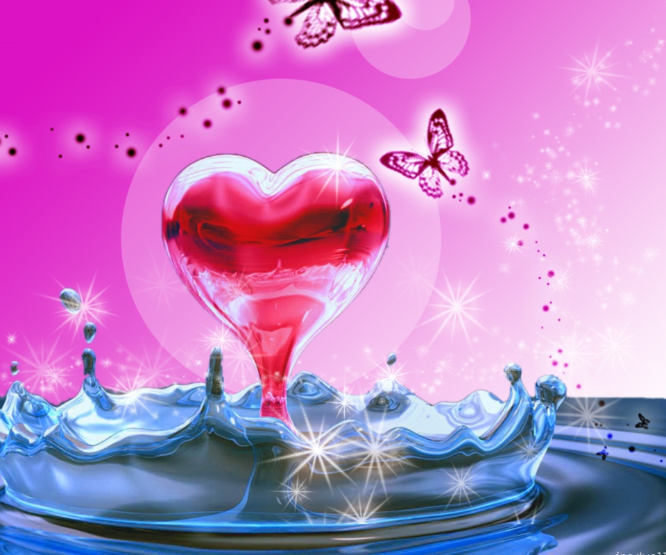 Обои 3D Heart In Water 960x800