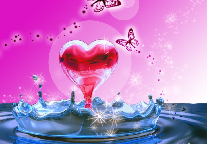 3D Heart In Water wallpaper