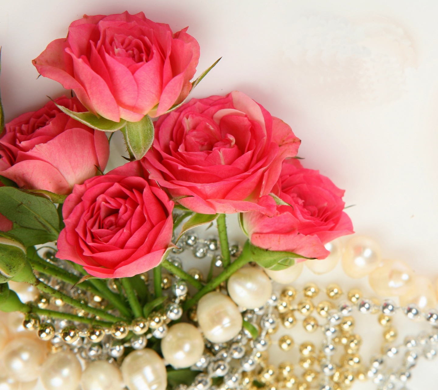 Обои Necklace and Roses Bouquet 1440x1280