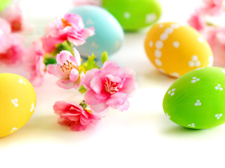 Fondo de pantalla Easter Eggs and Spring Flowers 320x240