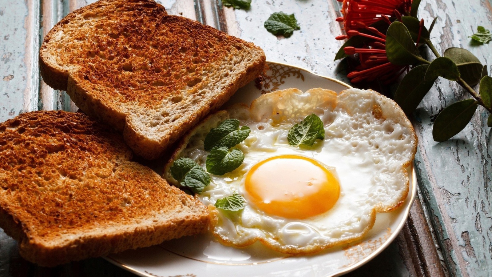 Das Breakfast with toast and scrambled eggs Wallpaper 1600x900