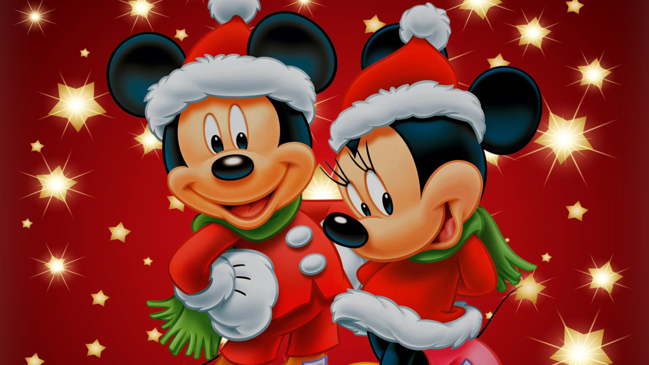 Обои Mickey And Mini Mouse Christmas Time 1280x720