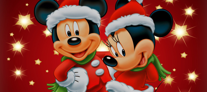 Обои Mickey And Mini Mouse Christmas Time 720x320