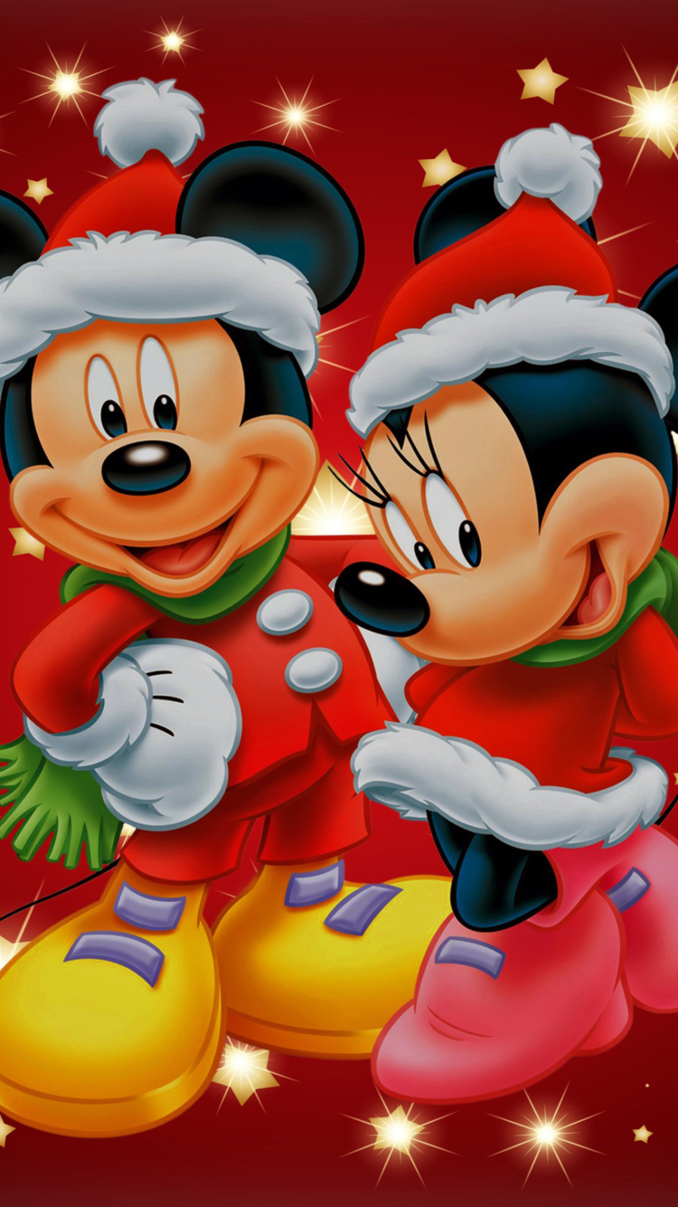 Обои Mickey And Mini Mouse Christmas Time 750x1334