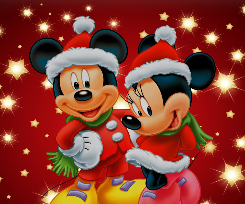 Обои Mickey And Mini Mouse Christmas Time 960x800