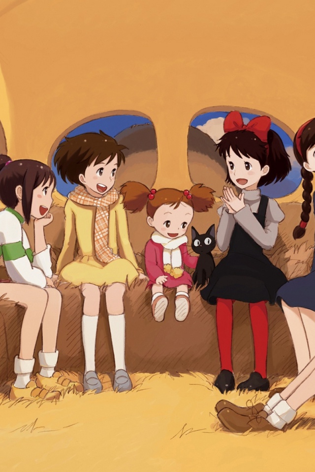 Sfondi Kikis Delivery Service with Kiki, Jiji, Osono and Ursula 640x960