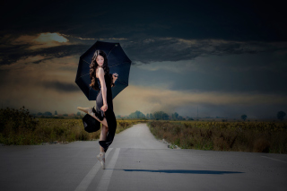 Ballerina with black umbrella Background for Android, iPhone and iPad