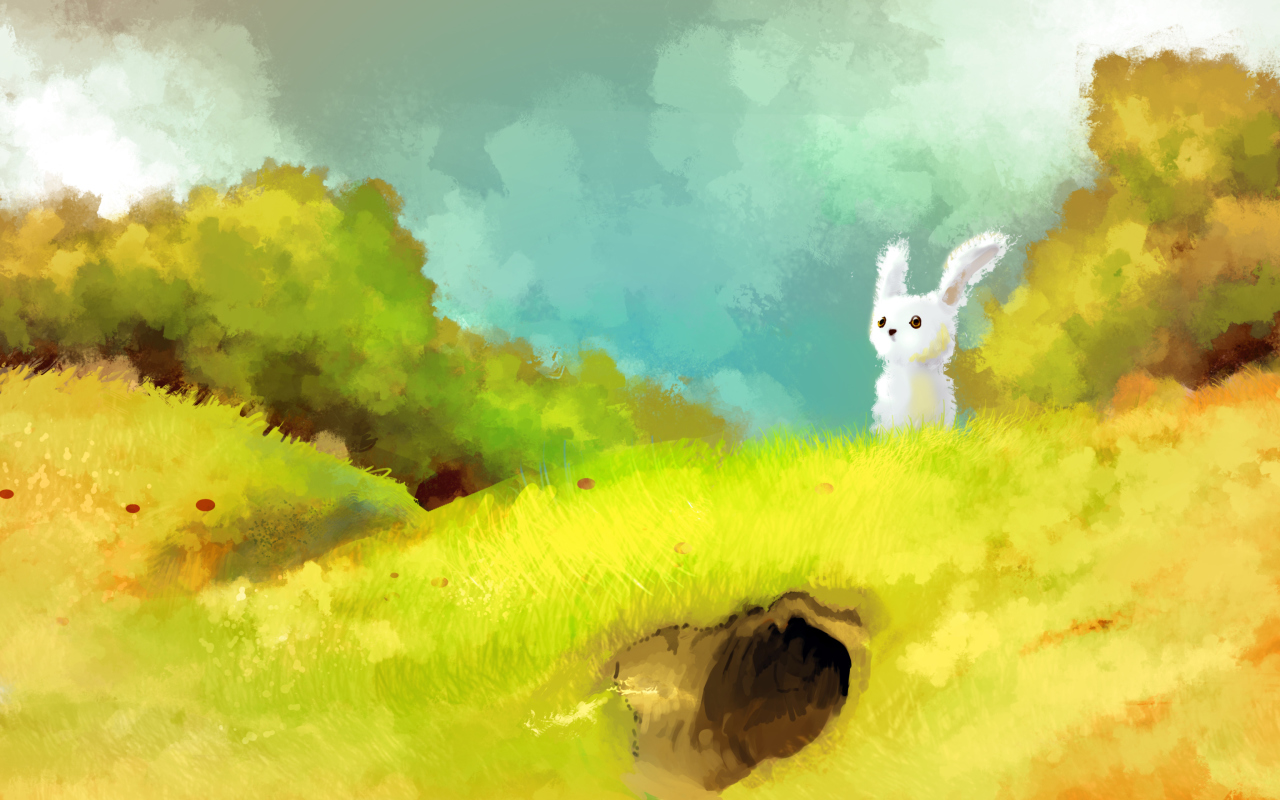 Обои Cute White Bunny Painting 1280x800