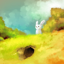 Das Cute White Bunny Painting Wallpaper 128x128