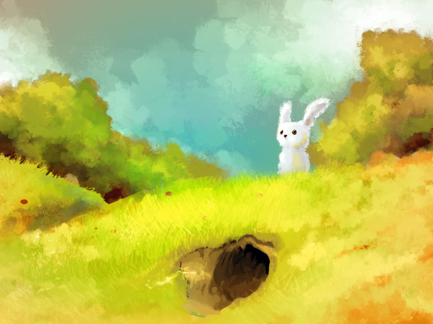 Das Cute White Bunny Painting Wallpaper 1400x1050