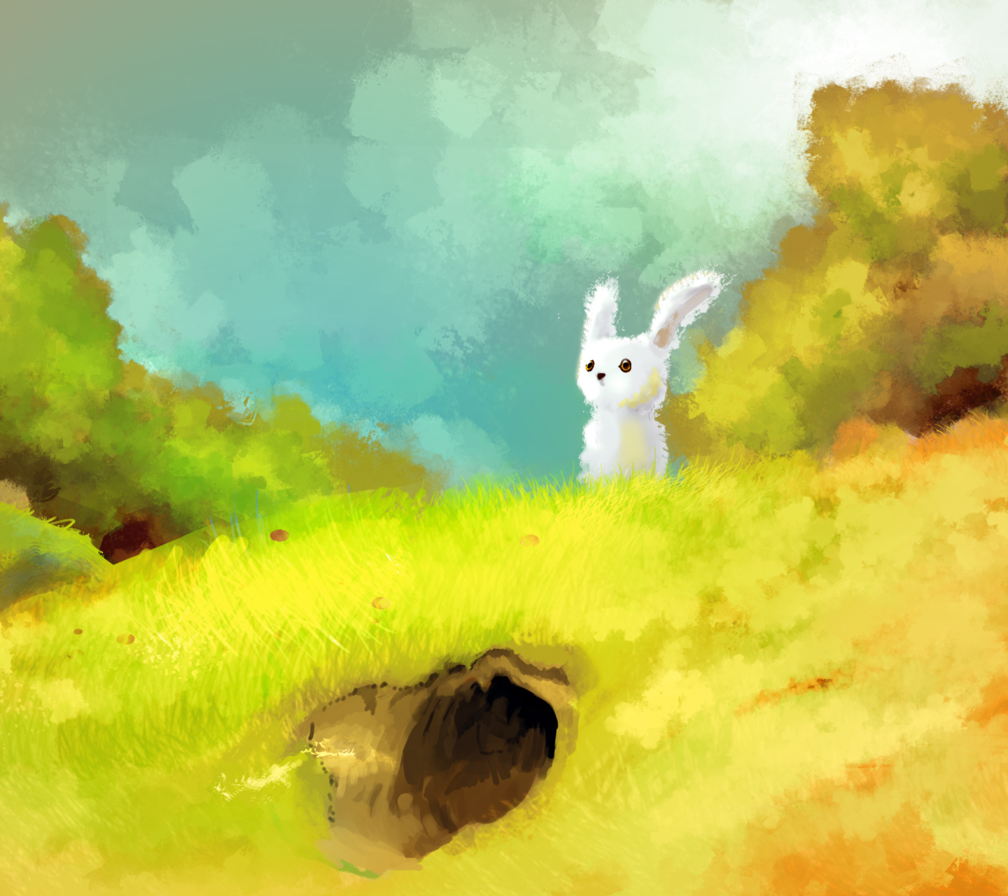 Das Cute White Bunny Painting Wallpaper 1440x1280