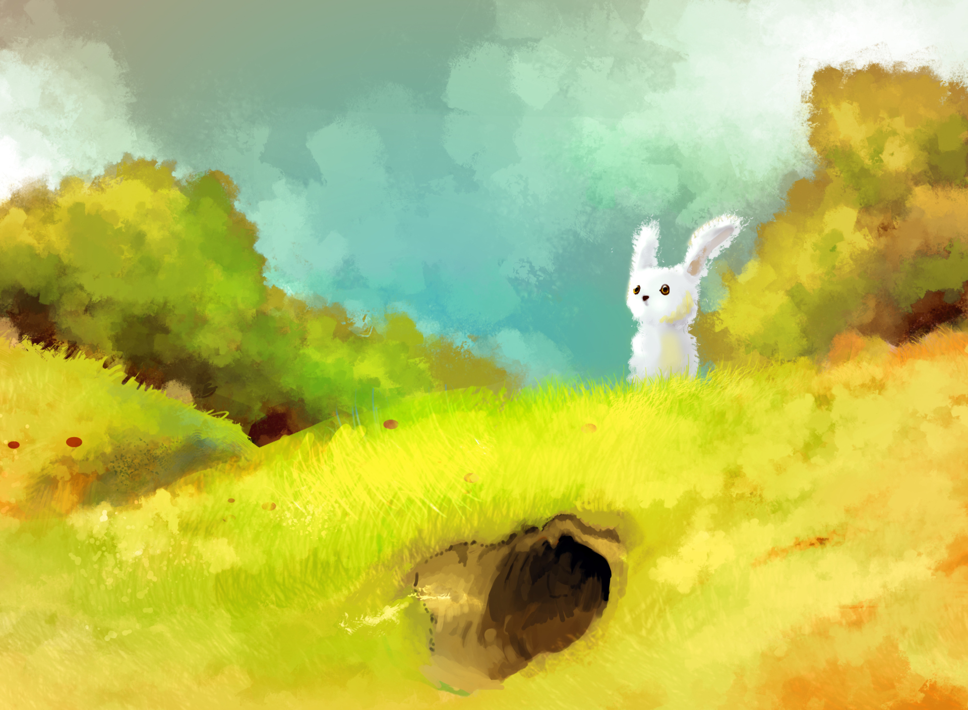 Das Cute White Bunny Painting Wallpaper 1920x1408