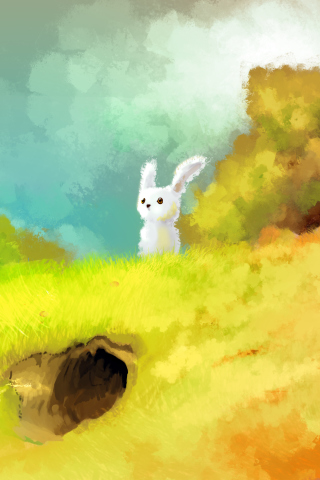 Das Cute White Bunny Painting Wallpaper 320x480