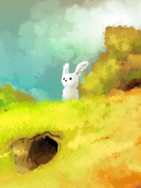 Das Cute White Bunny Painting Wallpaper 480x640