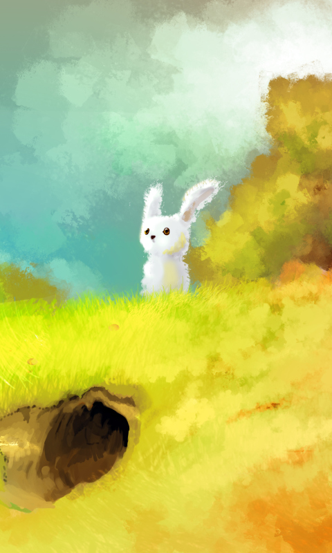 Обои Cute White Bunny Painting 480x800