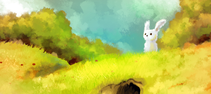 Das Cute White Bunny Painting Wallpaper 720x320