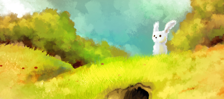 Cute White Bunny Painting wallpaper 720x320