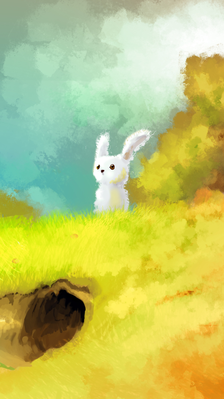 Das Cute White Bunny Painting Wallpaper 750x1334