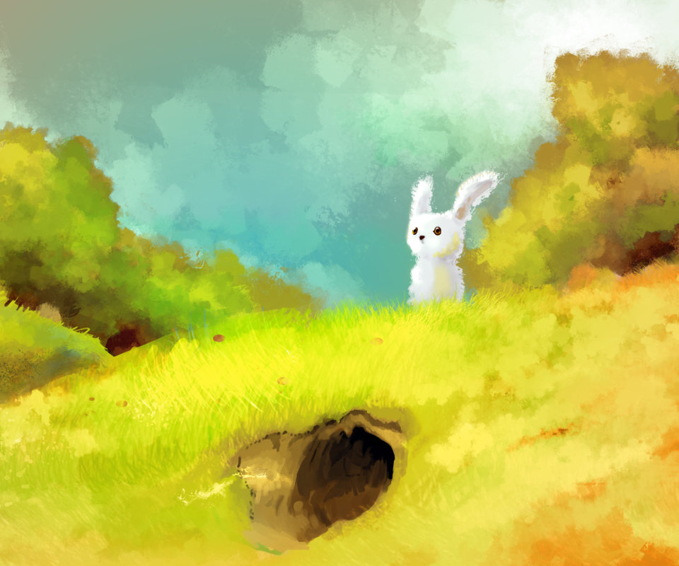 Обои Cute White Bunny Painting 960x800