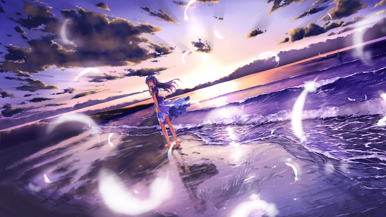 Anime Girl On Beach wallpaper 1280x720