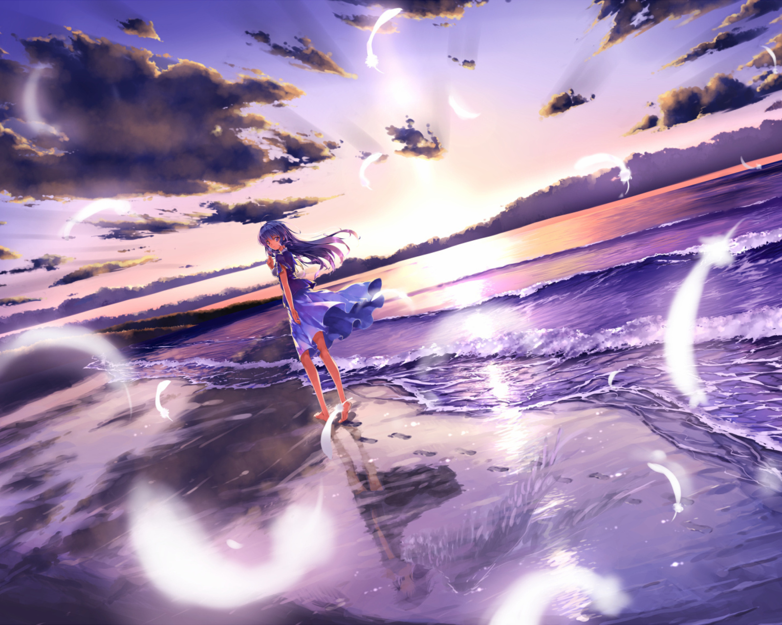 Fondo de pantalla Anime Girl On Beach 1600x1280