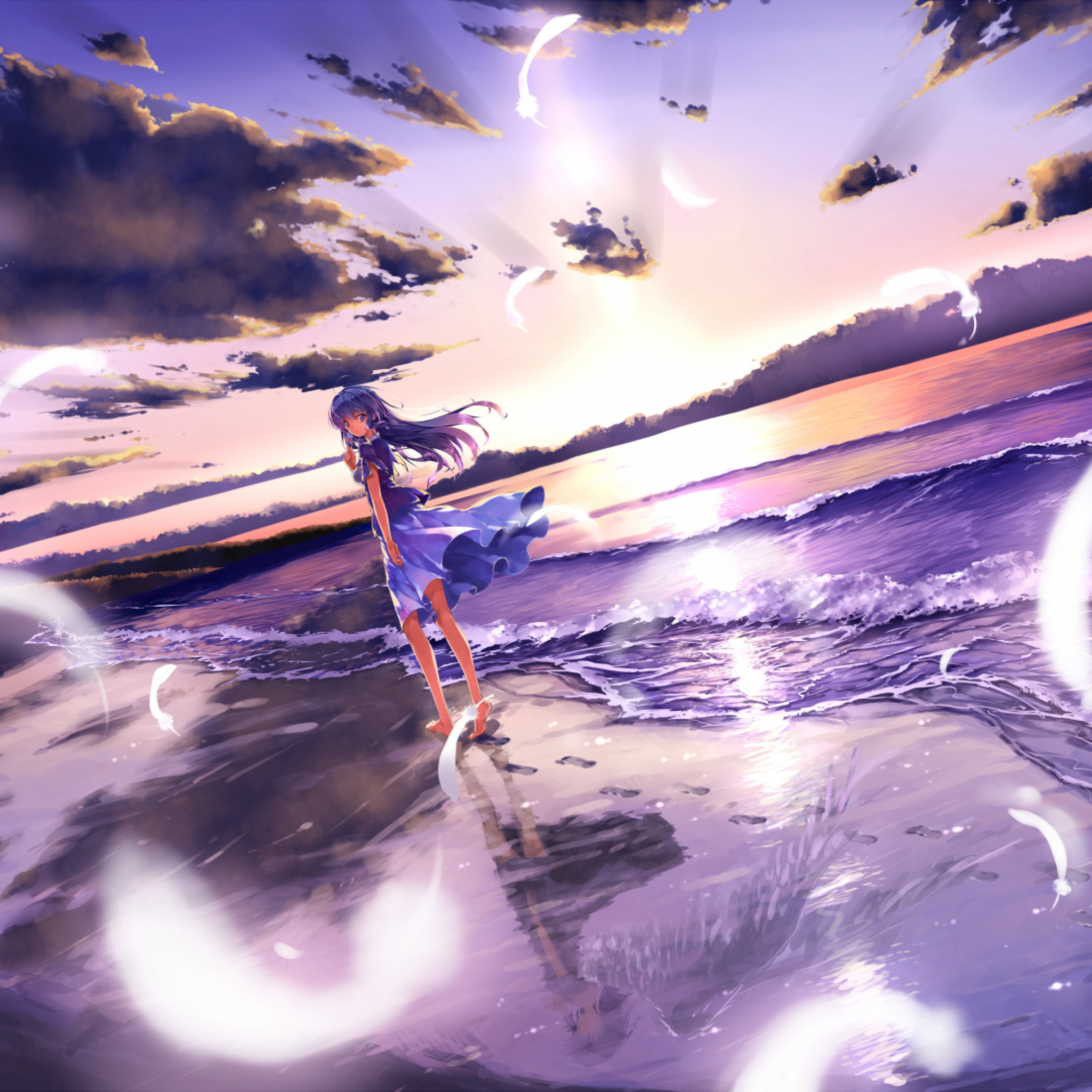 Anime Girl On Beach wallpaper 2048x2048