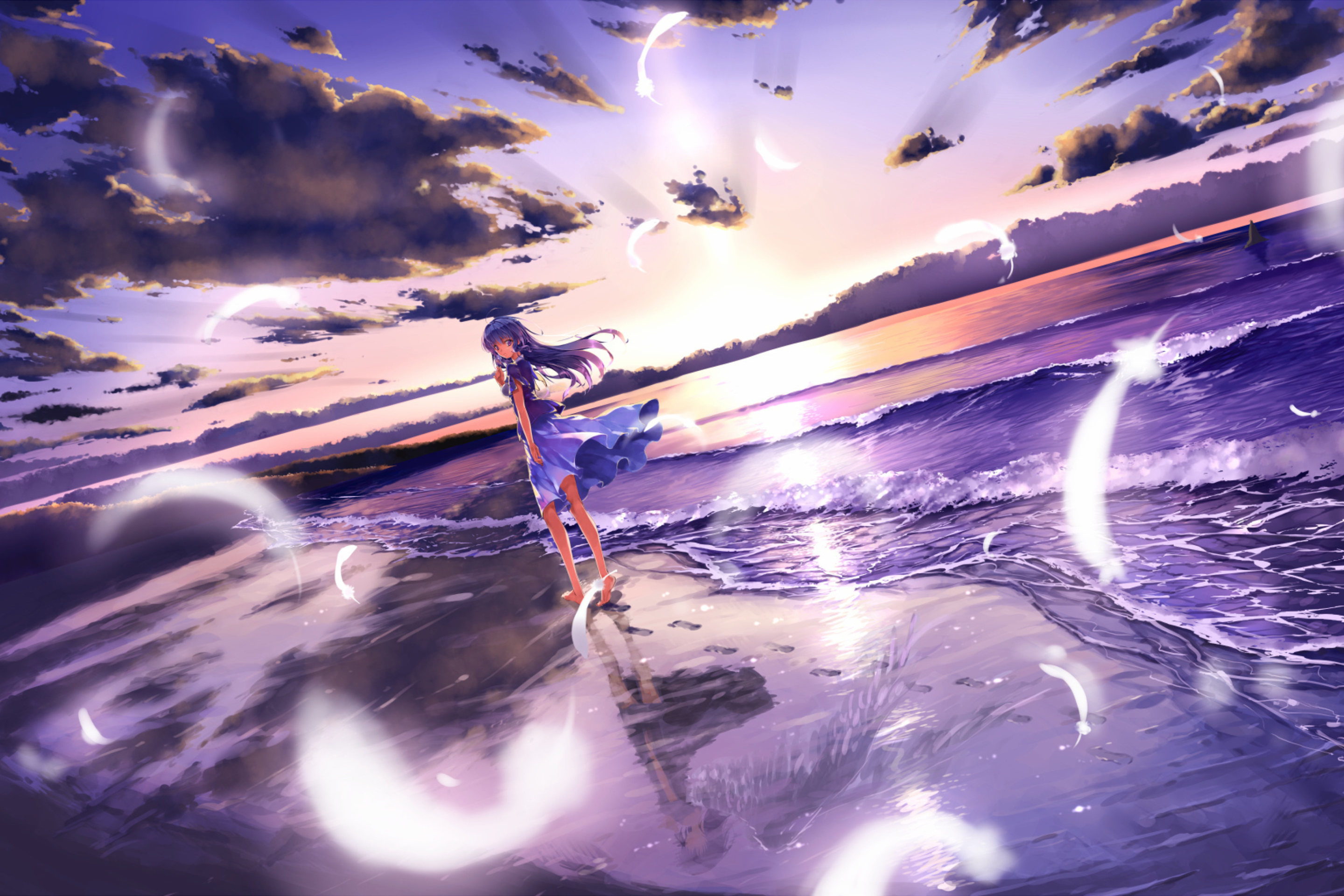 Fondo de pantalla Anime Girl On Beach 2880x1920