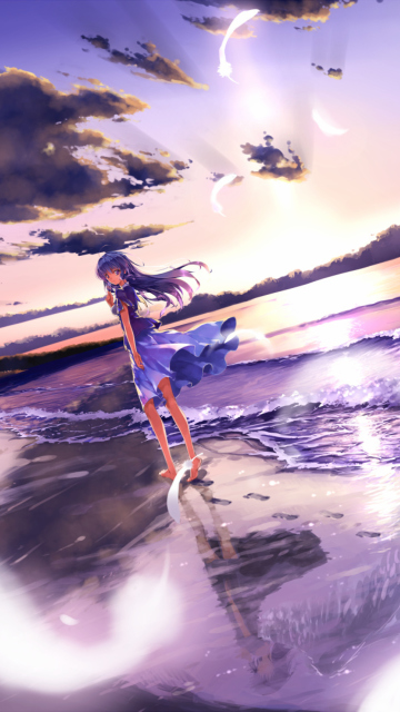 Anime Girl On Beach wallpaper 360x640