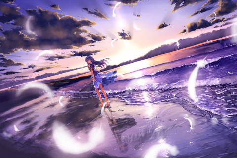 Das Anime Girl On Beach Wallpaper 480x320