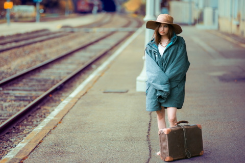 Girl on Railway Station wallpaper 480x320