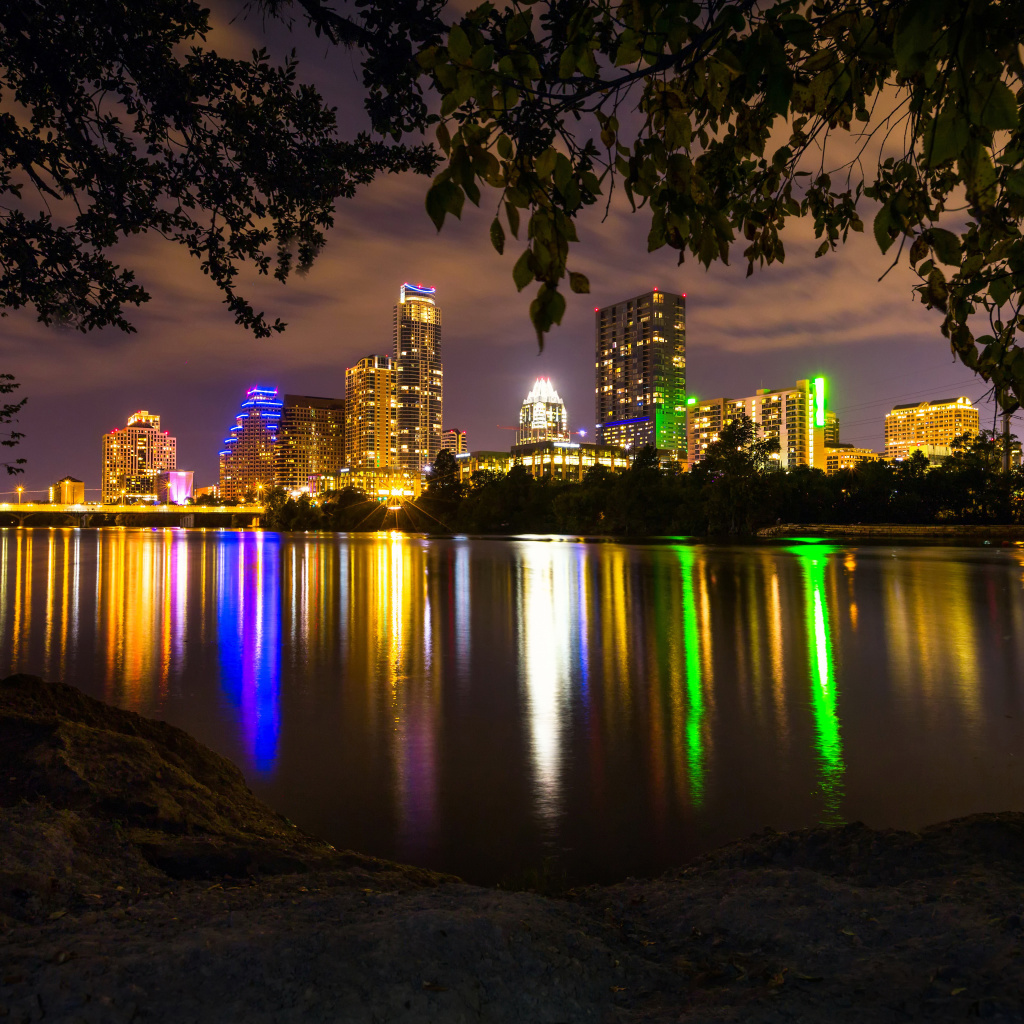 USA Skyscrapers Rivers Austin Texas Night Cities wallpaper 1024x1024