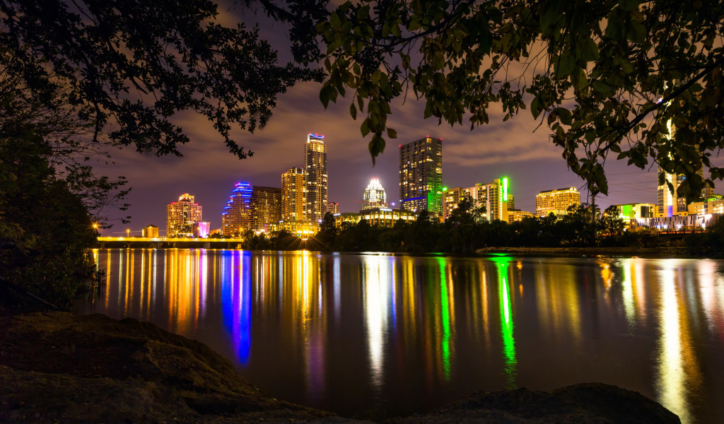 USA Skyscrapers Rivers Austin Texas Night Cities screenshot #1 1024x600