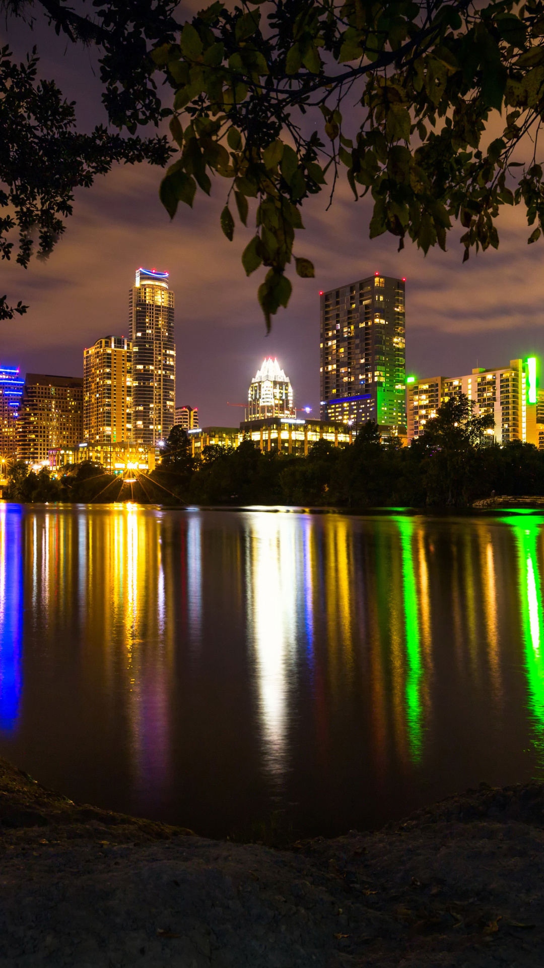 Fondo de pantalla USA Skyscrapers Rivers Austin Texas Night Cities 1080x1920