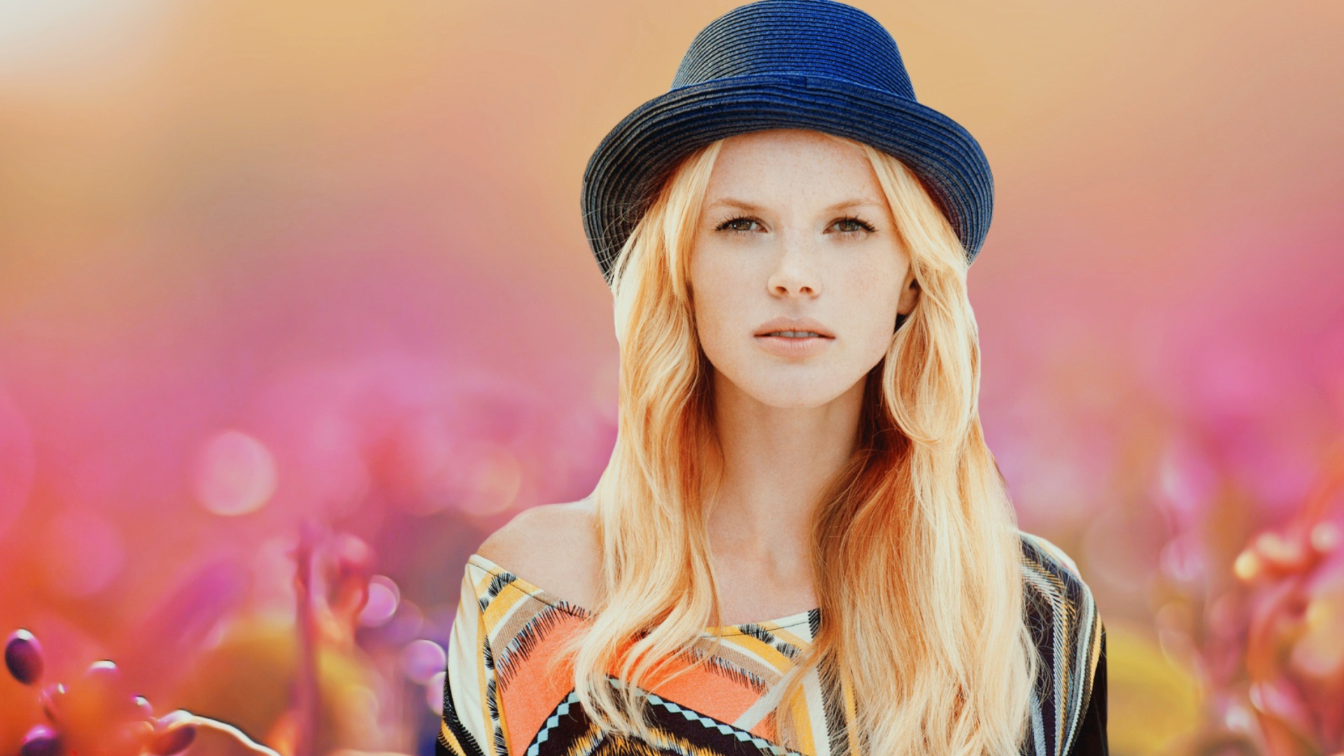 Blonde Model In Hat wallpaper 1920x1080