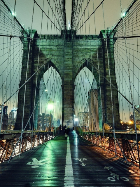 Das Brooklyn Bridge At Night Wallpaper 480x640