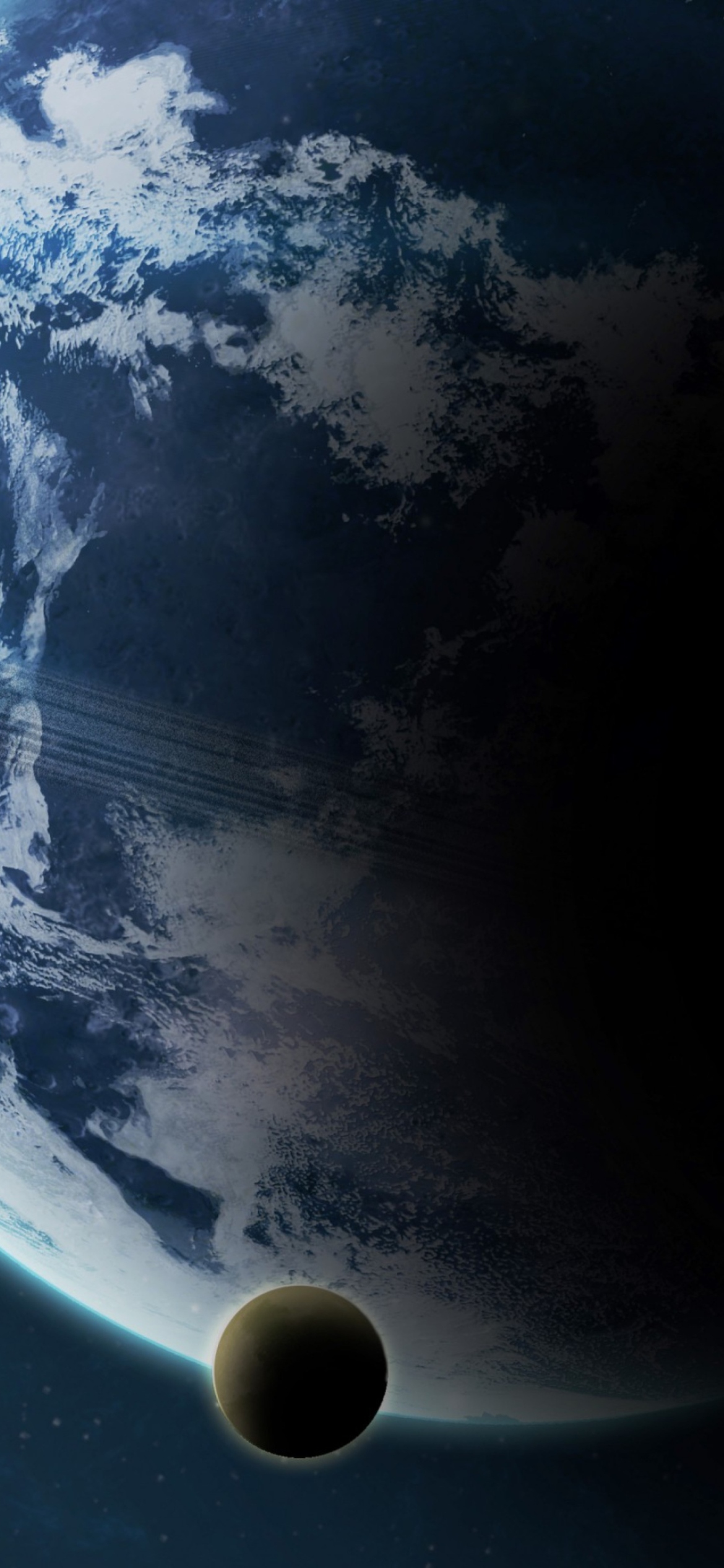 Blue Planet With Dark Satellite wallpaper 1170x2532