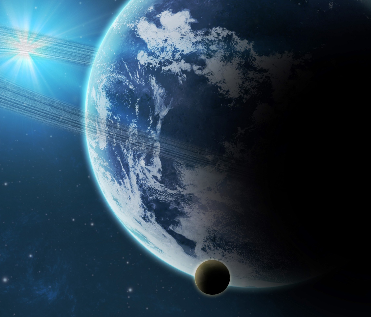Screenshot №1 pro téma Blue Planet With Dark Satellite 1200x1024