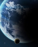 Das Blue Planet With Dark Satellite Wallpaper 128x160