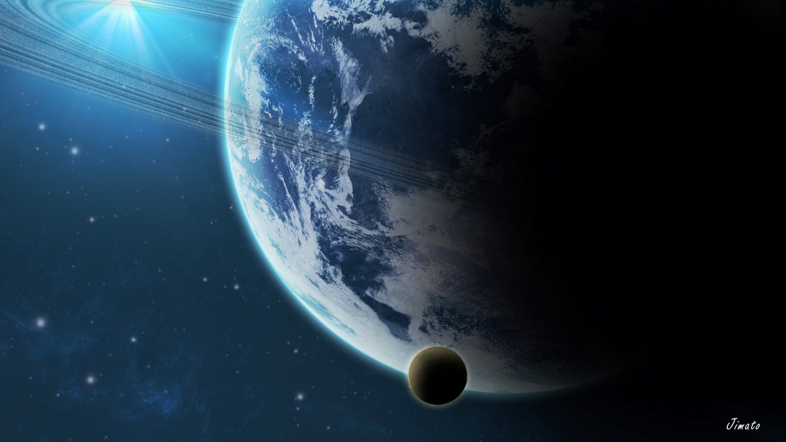 Screenshot №1 pro téma Blue Planet With Dark Satellite 1600x900