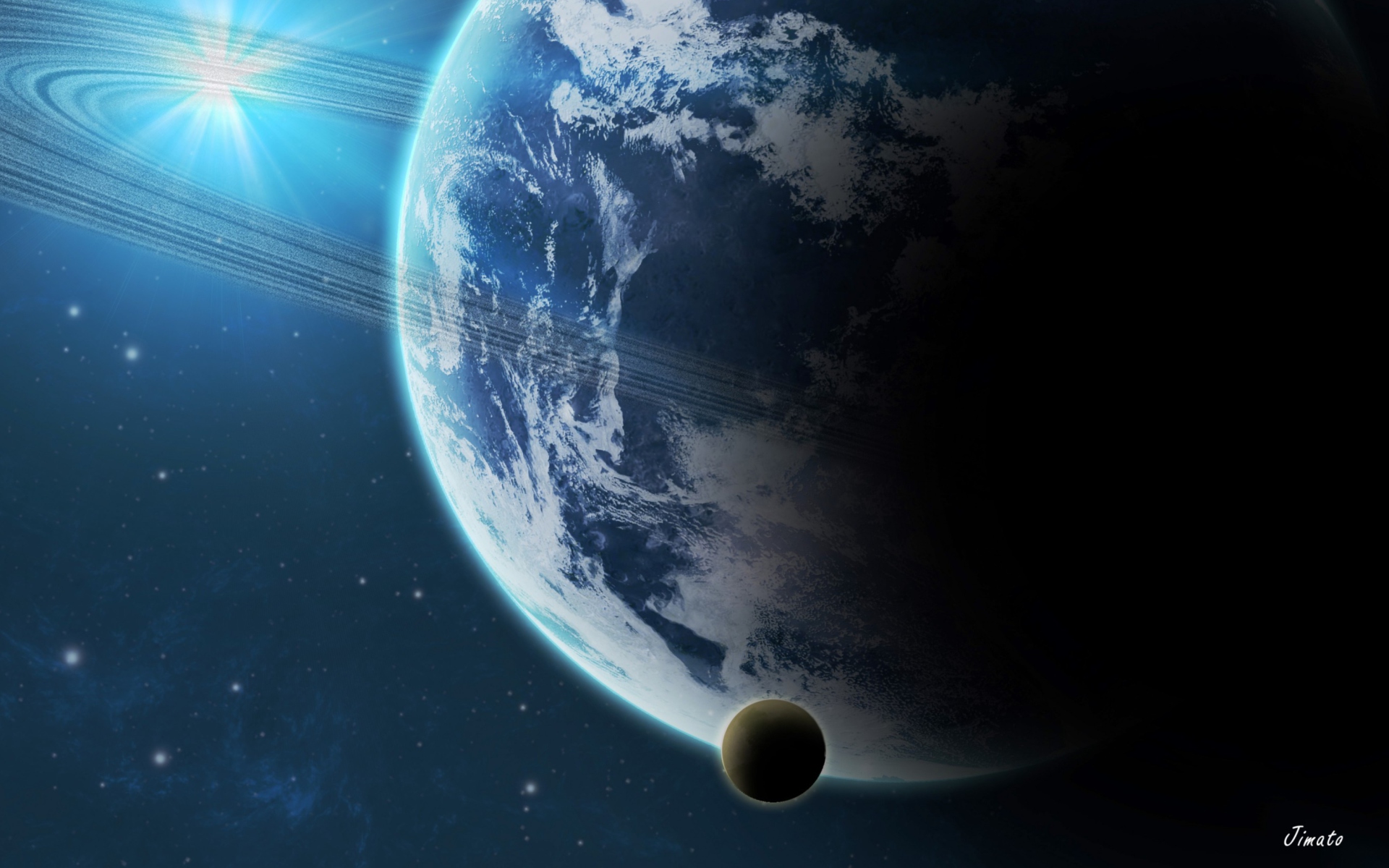 Blue Planet With Dark Satellite wallpaper 1920x1200