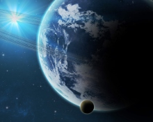 Das Blue Planet With Dark Satellite Wallpaper 220x176