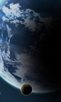 Das Blue Planet With Dark Satellite Wallpaper 240x400